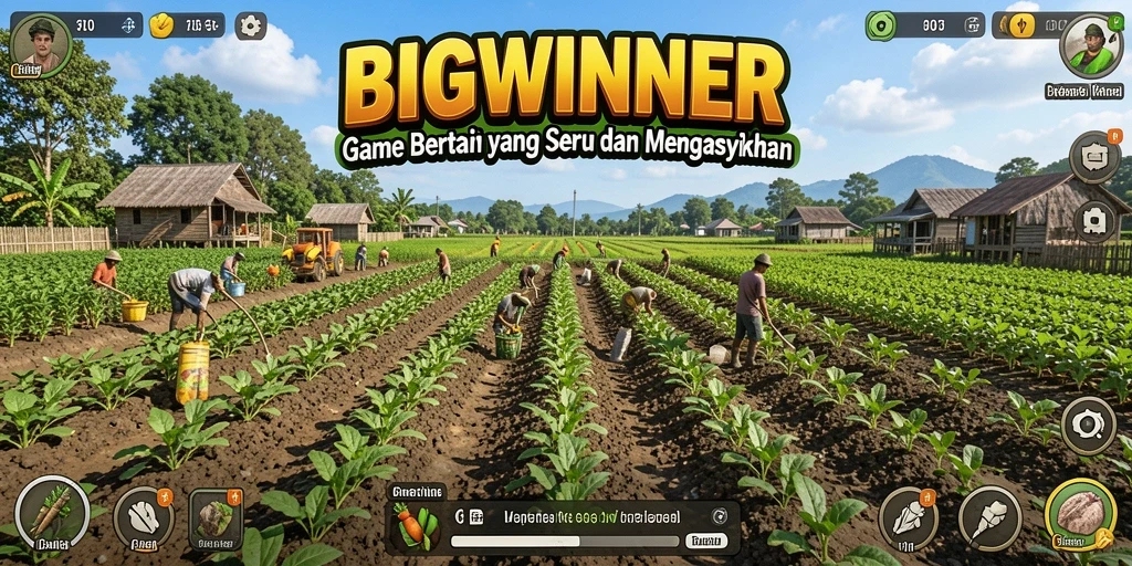 Tangkapan layar utama BIGWINNER menunjukkan pertanian yang indah dan gameplay yang menarik.