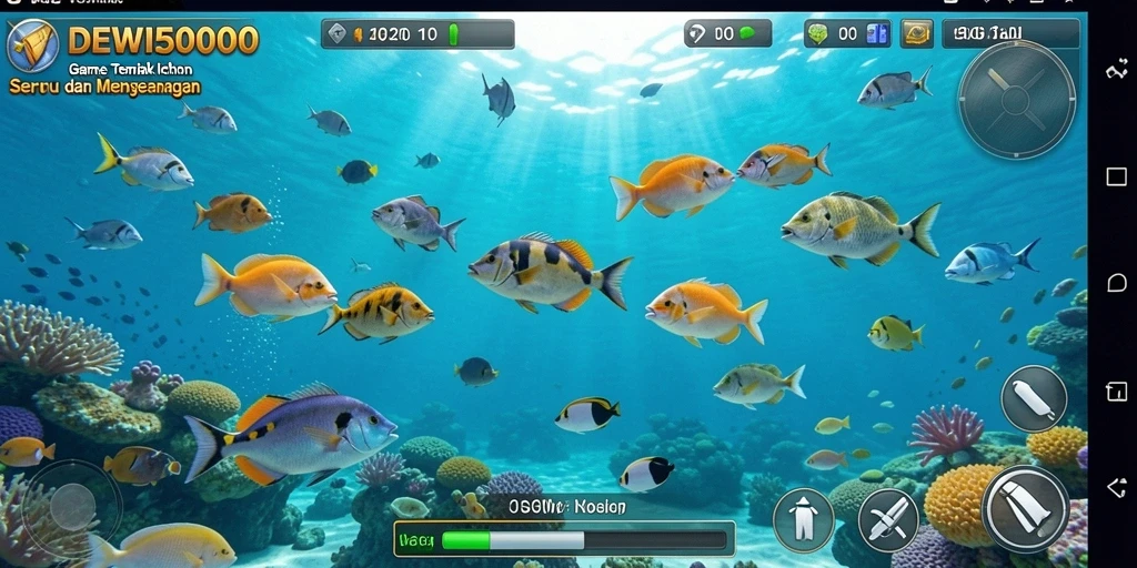 Tampilan gameplay mengasyikkan dari DEWI5000 dengan berbagai ikan berwarna.