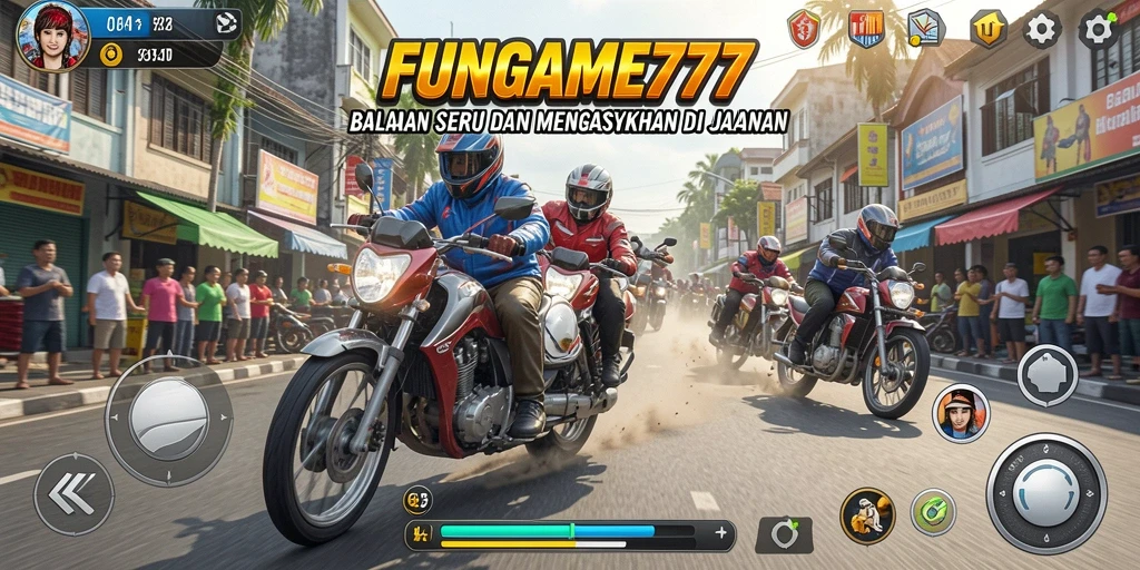 Screenshot utama menunjukkan balapan seru di jalan perkotaan.