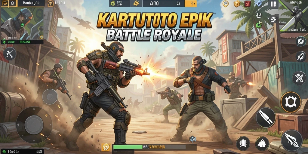 Screenshot KARTUTOTO menampilkan pertarungan epik di arena Battle Royale.