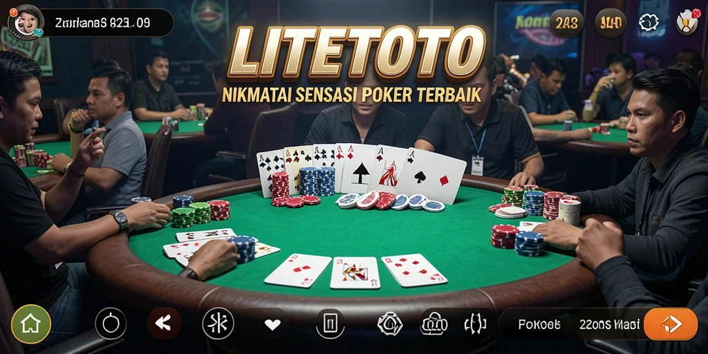 Tampilan gameplay seru di LITETOTO saat pemain bersaing di meja poker.