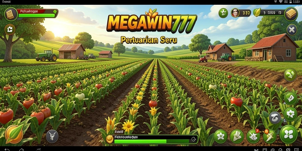 Tampilan gameplay menarik dari MEGAWIN777 yang menunjukkan aktivitas bertani.