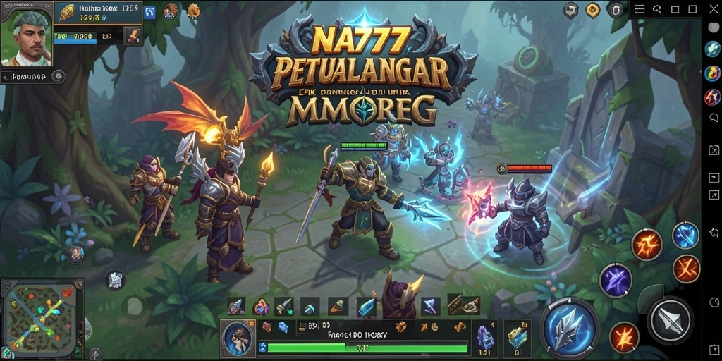 Screenshot NA777 menunjukkan aksi pertarungan yang intens dalam gameplay MMORPG.
