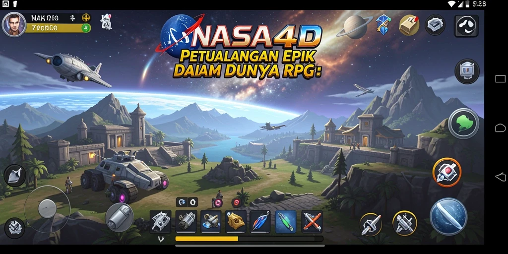 Tangkapan layar gameplay NASA4D menunjukkan pertarungan epik dan karakter yang menawan.