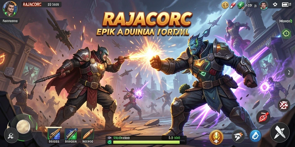Screenshot gameplay RAJACORC yang menunjukkan aksi pertarungan seru.
